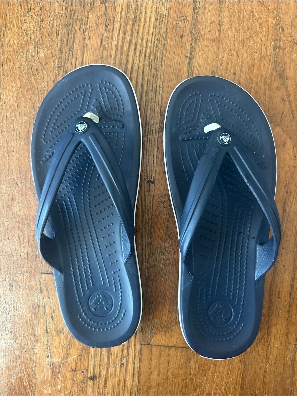 CROCS Navy Blue Flip Flop Sandals with White Trim